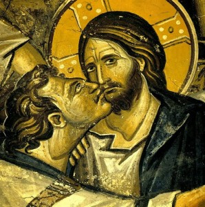 Judas kisses Jesus
