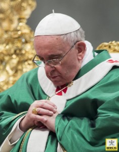 Pope Francis in prayer at Mass