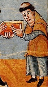 St Rabanus Maurus presenting his work to Pope Gregory IV